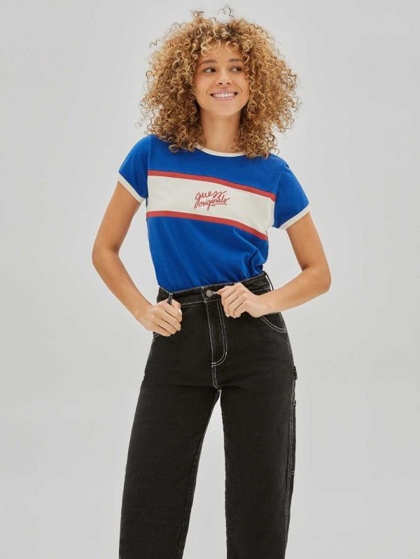 Guess Original Ringer Baby T-shirt Dam Blå | 823659-WHT