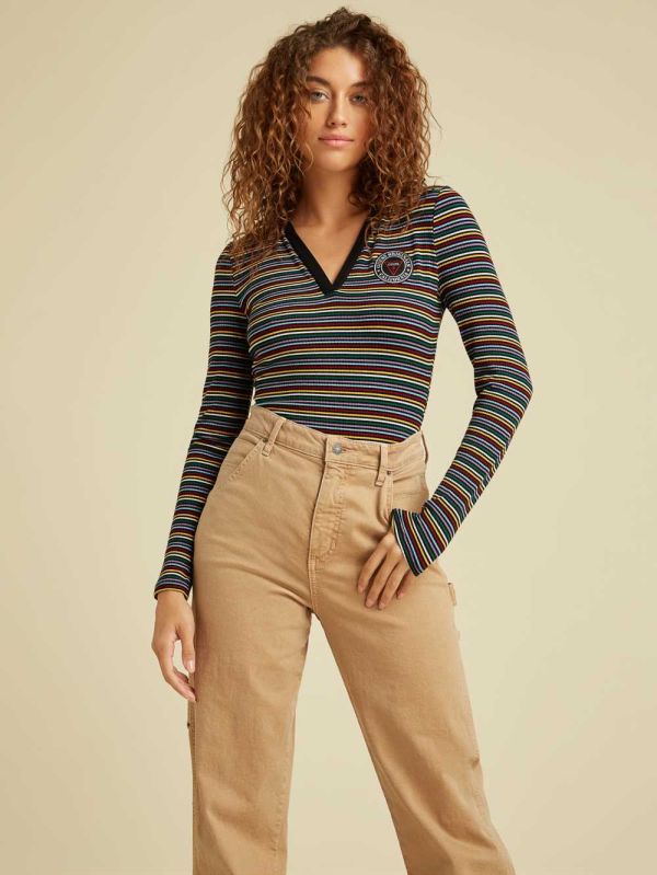 Guess Original Striped Collar Bodysuit Dam Röda Olika Färger | 261890-UAC
