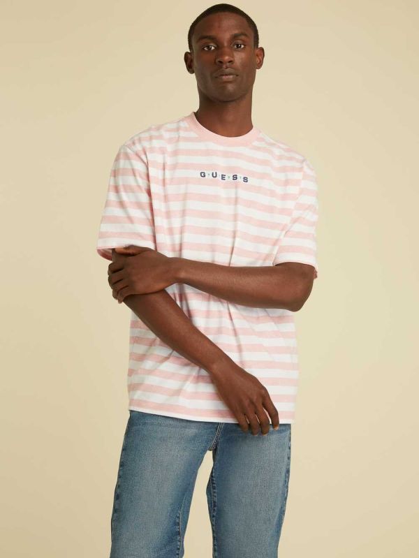 Guess Original Striped Logo T-shirt Herr Röda Rosa | 628410-XBV
