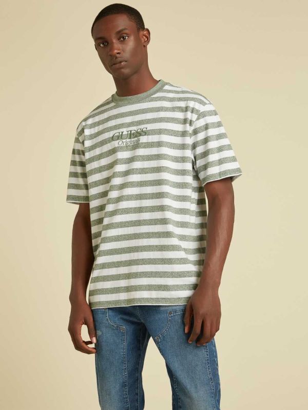 Guess Original Striped T-shirt Herr Gröna | 195376-XMS