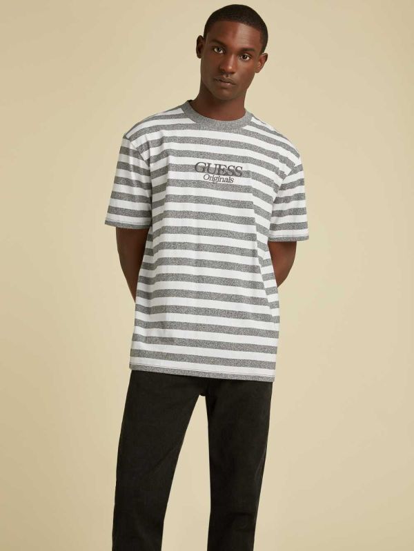 Guess Original Striped T-shirt Herr Mörkgrå | 315098-KSL