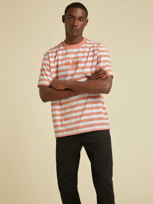 Guess Original Striped T-shirt Herr Orange | 280671-MOZ