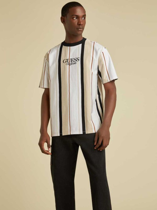 Guess Original Striped T-shirt Herr Svarta Olika Färger | 107324-VBF