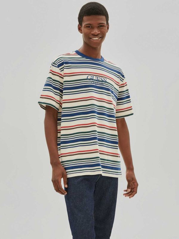 Guess Original Striped T-shirt Herr Vita Olika Färger | 836952-NKZ