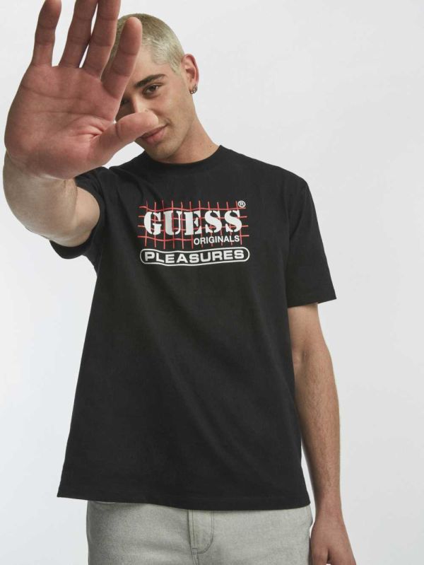 Guess Original x PLEASURES Logo T-shirt Herr Svarta | 590428-RSM