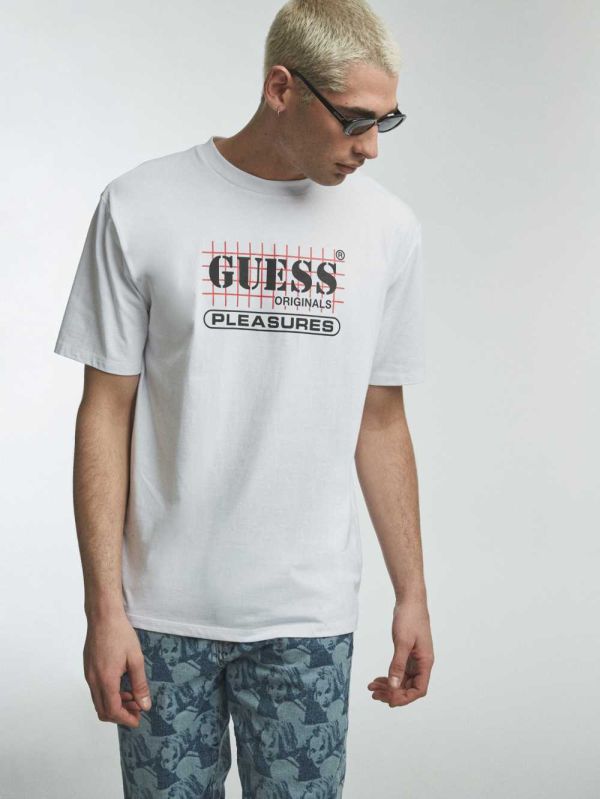 Guess Original x PLEASURES Logo T-shirt Herr Vita | 703519-AID