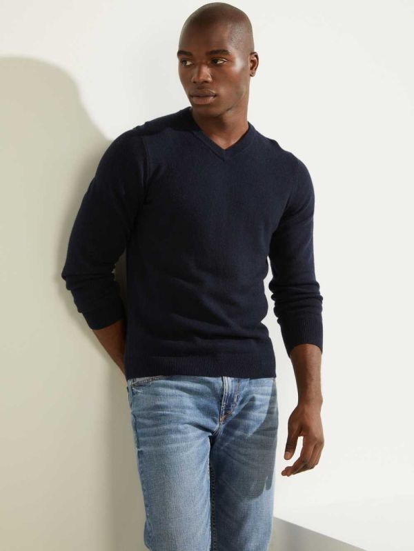 Guess Owen V-Neck Tröjor Herr Mörkblå | 067249-HOW