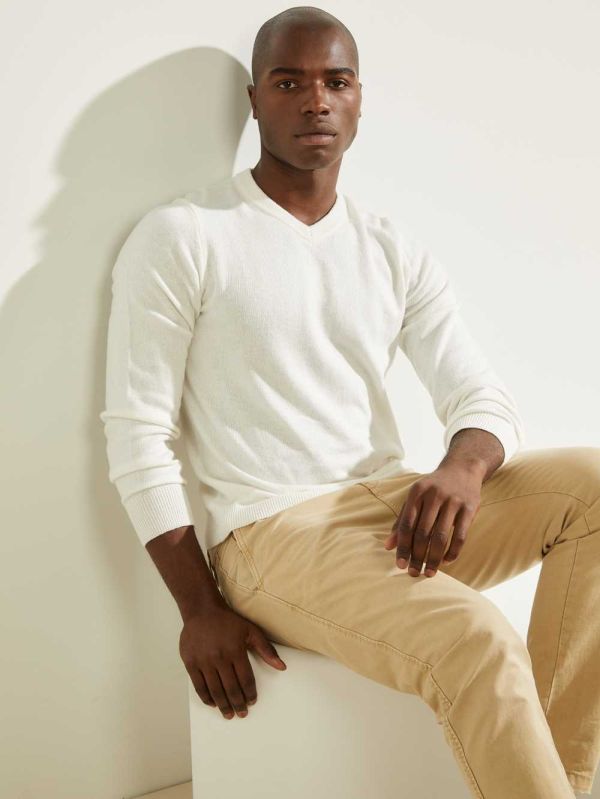 Guess Owen V-Neck Tröjor Herr Vita | 369240-NUW