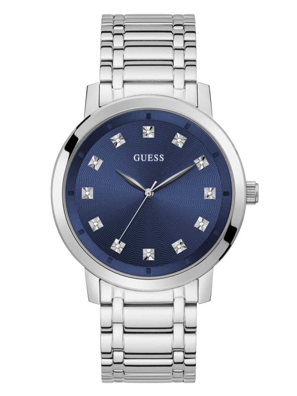 Guess Paragon Silver-Tone and Blue Analog Klocka Herr Olika Färger | 359720-EPC
