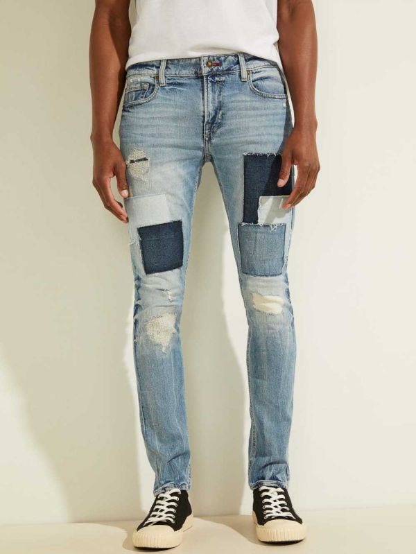 Guess Patchwork Skinny Jeans Herr Ljusblå | 801369-NMU