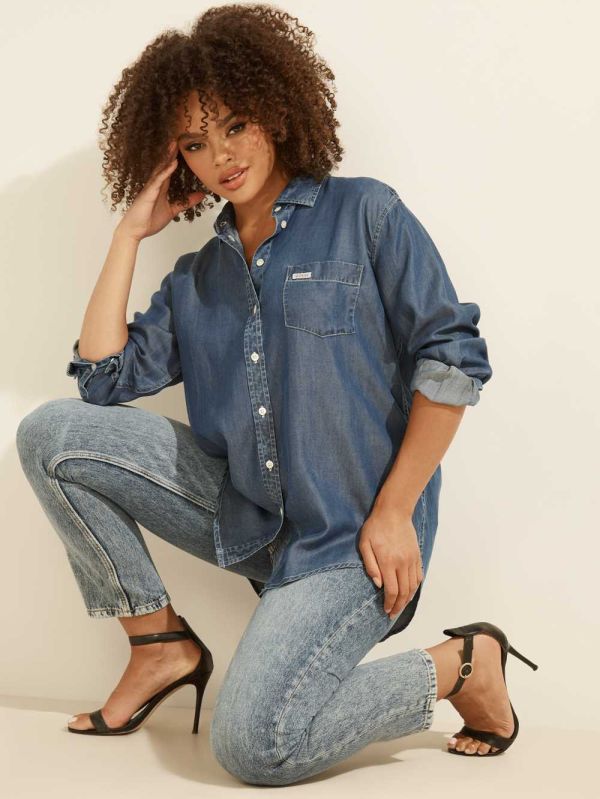 Guess Pauleta Denim Skjorta Dam Mörkblå | 208135-HCP