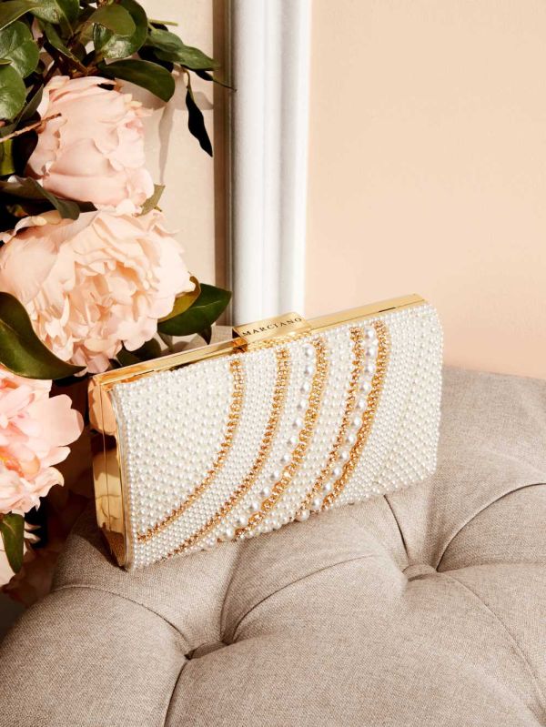 Guess Pearl And Stone Clutch Handväska Dam Guld | 395086-XFN