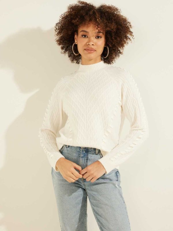 Guess Peyton Laced Cable Tröjor Dam Grädde Vita | 302847-PLQ