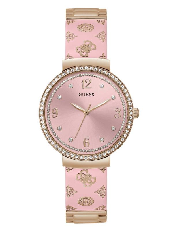 Guess Pink and Rose Gold-Tone Crystal Analog Klocka Dam Olika Färger | 832471-XNT