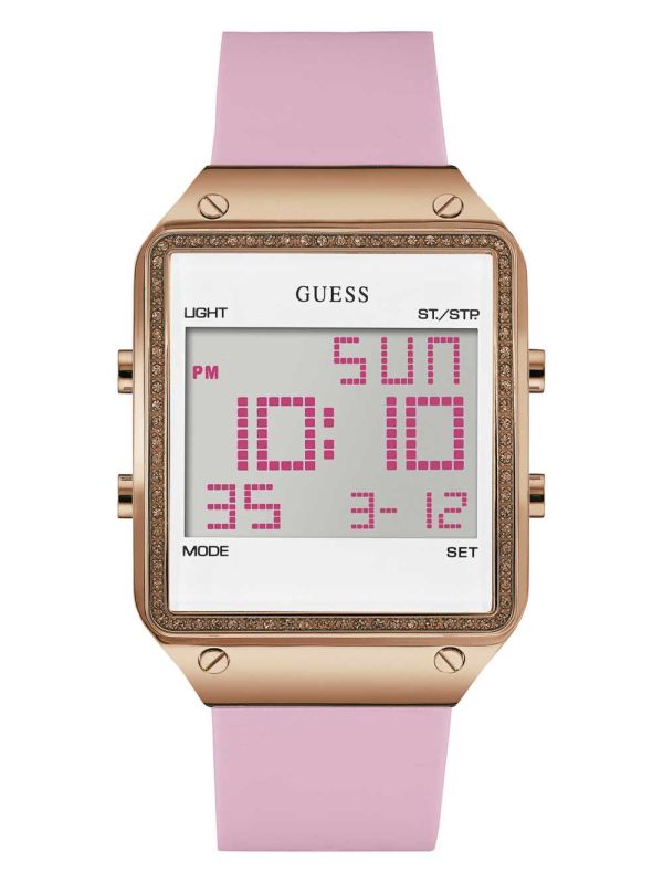 Guess Pink and Rose Gold-Tone Digital Klocka Dam Rosa | 309856-OTE