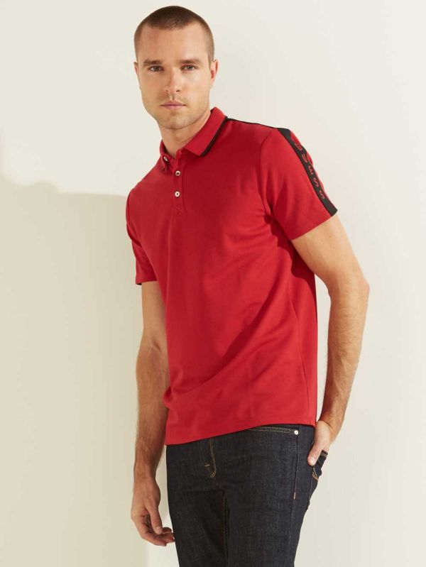 Guess Pique Logo-Taping Piketröja Herr Röda | 638271-IJQ