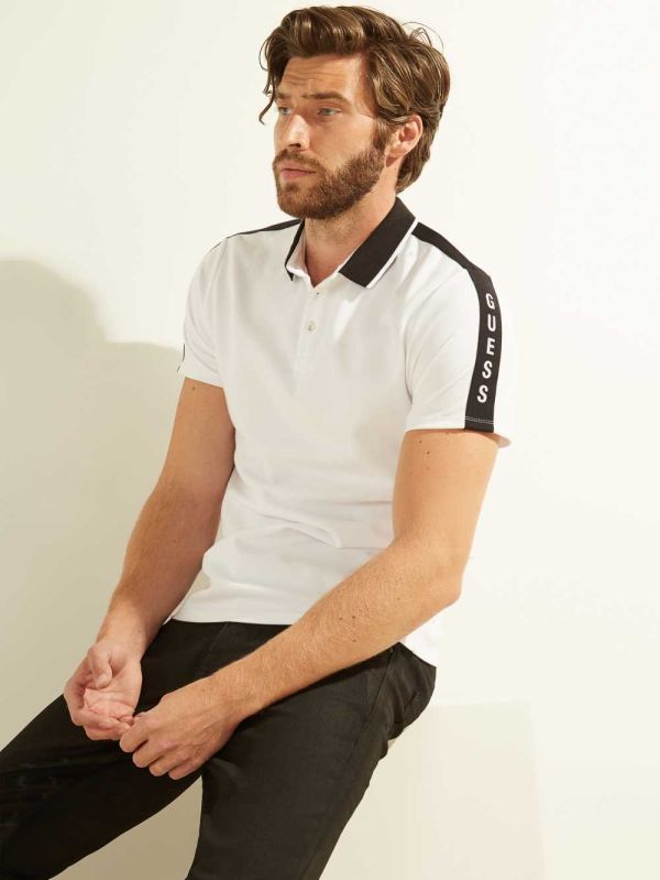 Guess Pique Logo-Taping Piketröja Herr Vita | 013896-TSA