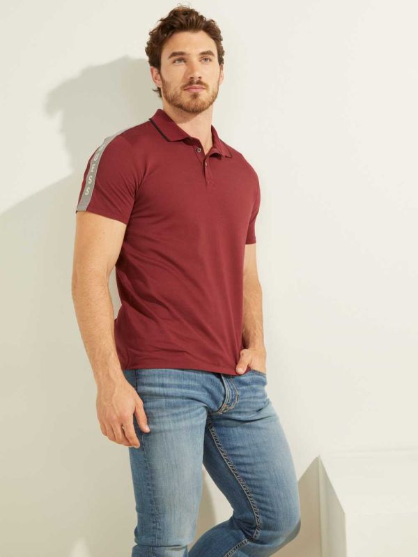 Guess Pique Logo-Taping Piketröja Herr Vinröda | 783249-QPE