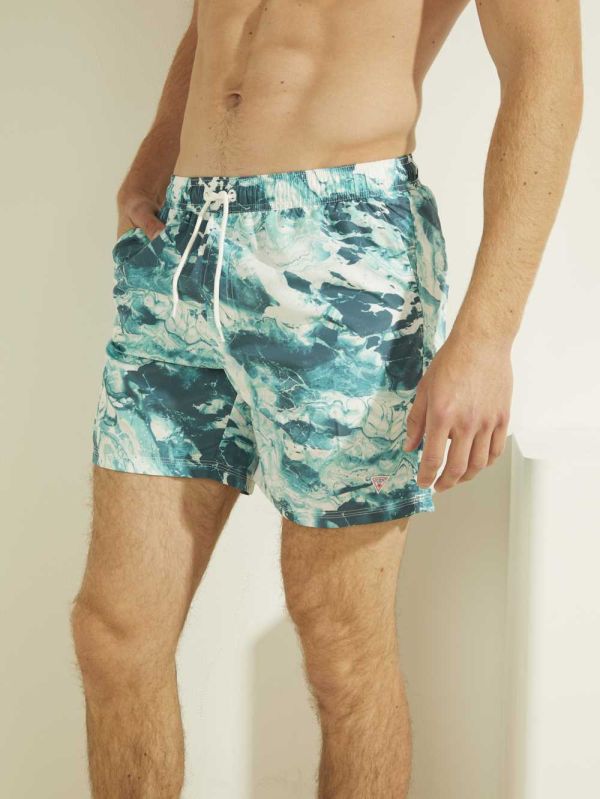 Guess Printed Swim Trunks Badkläder Herr Camo Gröna | 841956-BON