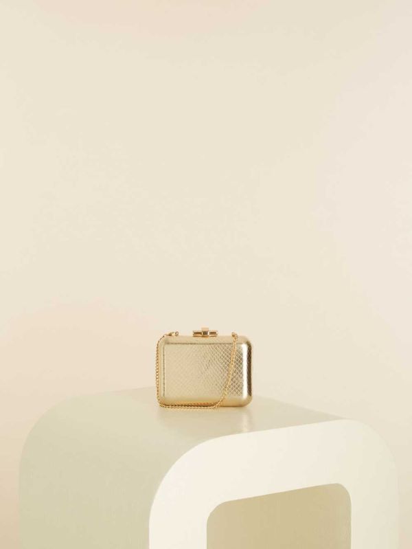 Guess Python Läder Clutch Handväska Dam Guld | 957146-ASJ