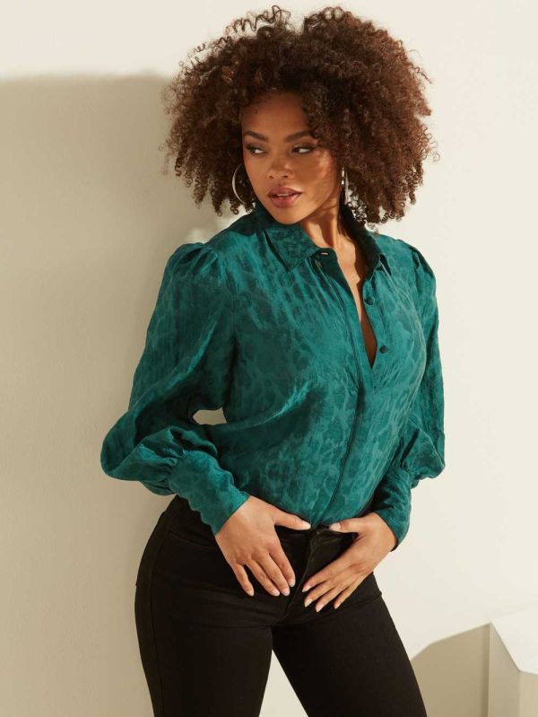 Guess Raven Button-Up Skjorta Dam Gröna | 572860-UDH