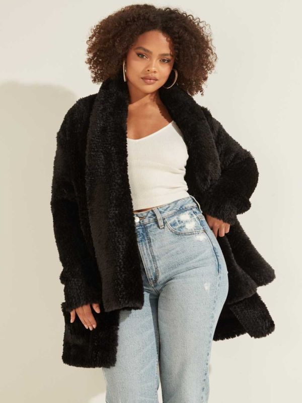 Guess Rebecca Faux-Fur Jacka Dam Svarta | 480753-VZT