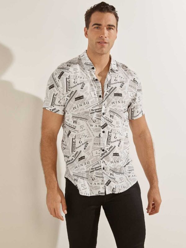 Guess Rebel News Skjorta Herr Vita Blommiga | 849015-ZKF
