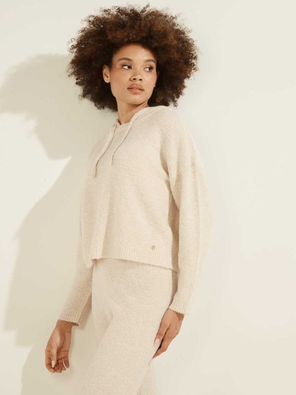 Guess Reeda Wool-Blend Shimmer Hoodie Dam Grädde Vita Olika Färger | 706159-GUE