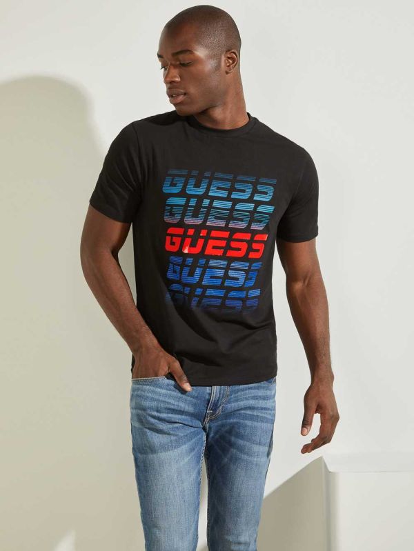 Guess Repeat Logo T-shirt Herr Svarta | 780596-HZF