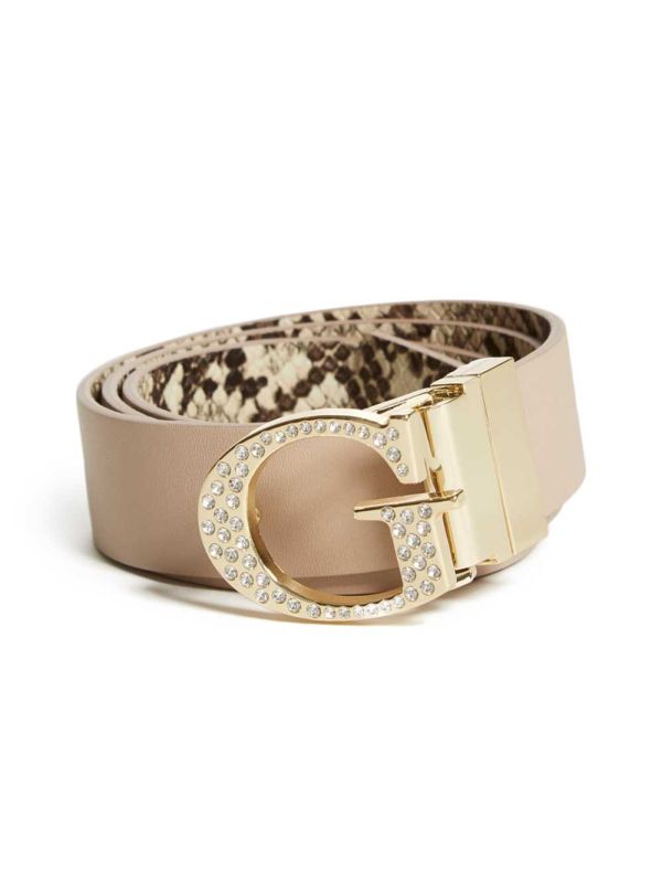Guess Reversible Rhinestone G-Spännen Bälte Dam Beige | 758930-LHZ
