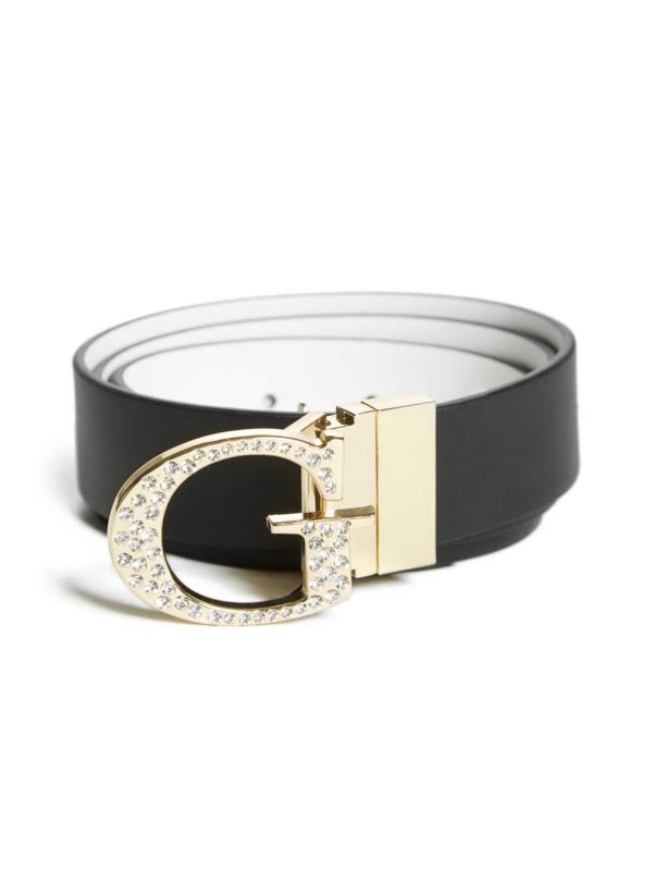 Guess Reversible Rhinestone G-Spännen Bälte Dam Svarta Tvätt | 961328-SRE