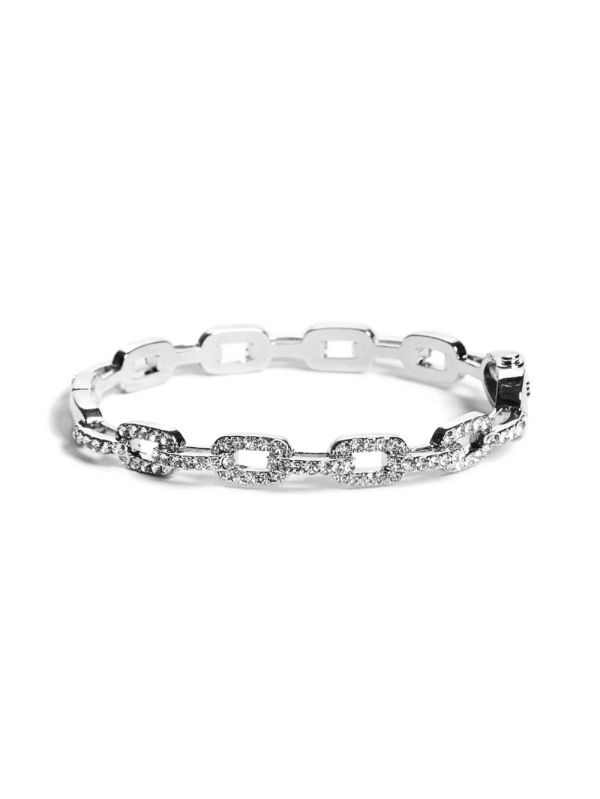 Guess Rhinestone Chain-Link Bangle Armband Dam Silver | 850469-QGO