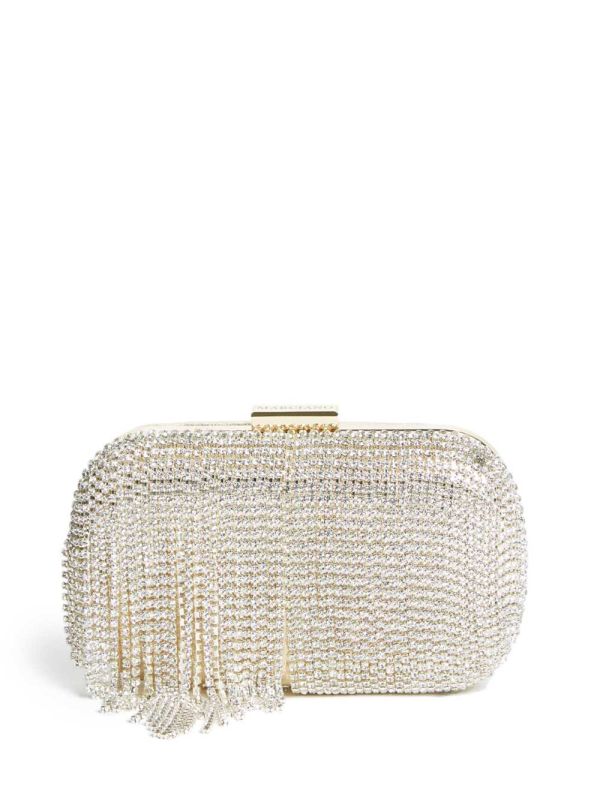 Guess Rhinestone Fringe Clutch Handväska Dam Silver | 021648-SDV