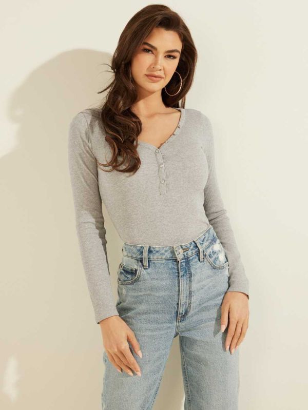 Guess Rhinestone Logo Henley Blast Dam Ljusgrå | 802569-YCG