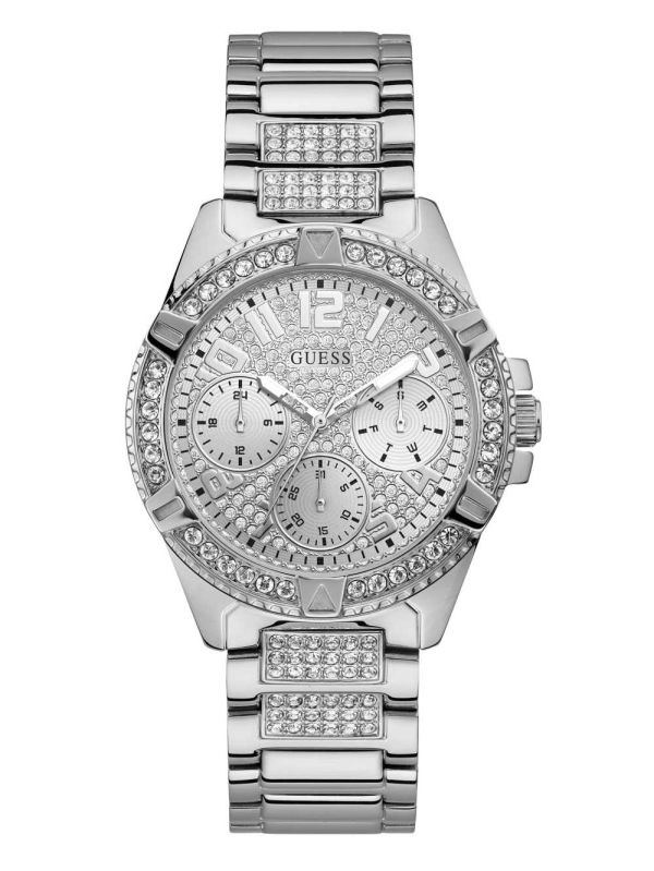 Guess Rhinestone Silver-Tone Multifunction Klocka Dam Silver | 491673-KDT