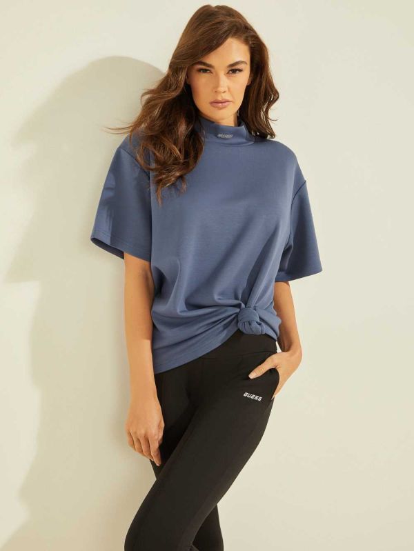 Guess Rik Mock-Neck T-shirt Dam Blå | 657890-NTM