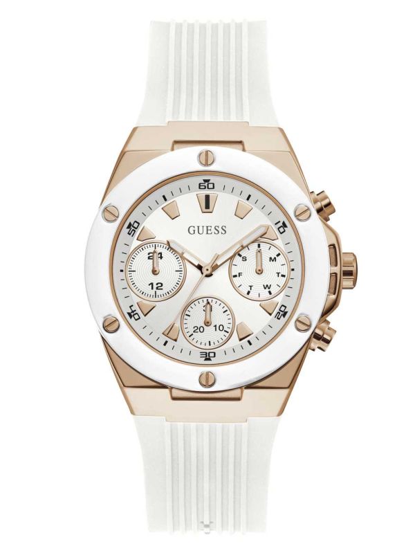 Guess Rose Gold-Tone And White Multifunction Klocka Dam Vita | 870362-YAL