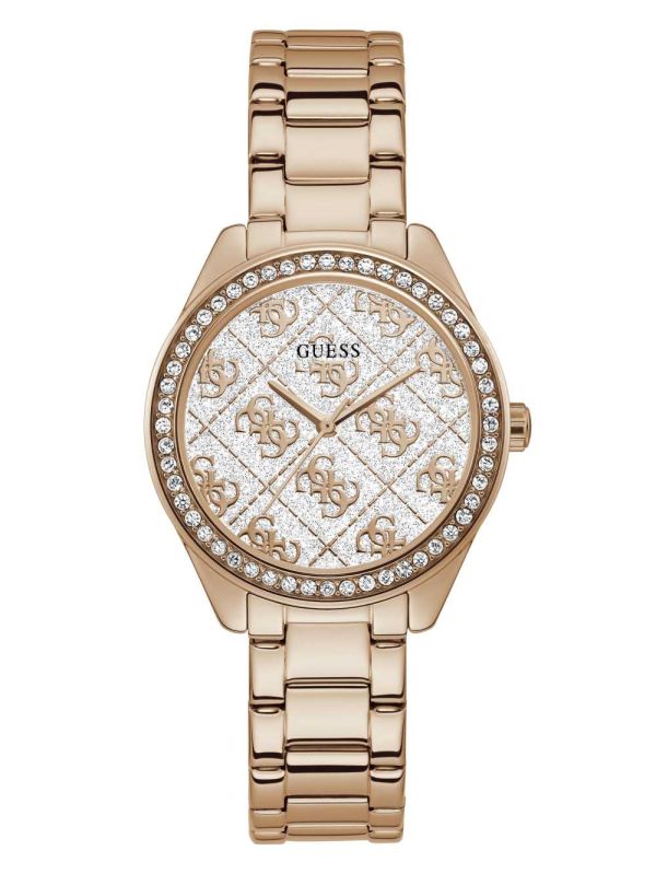 Guess Rose Gold-Tone Glitter Logo Klocka Dam Olika Färger | 328196-DRT