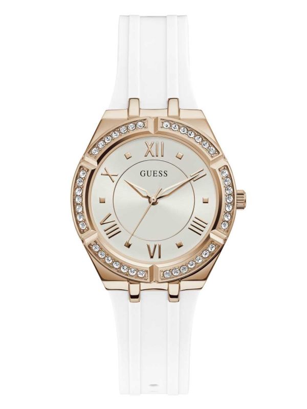 Guess Rose Gold-Tone and White Analog Klocka Dam Vita | 509831-PEL