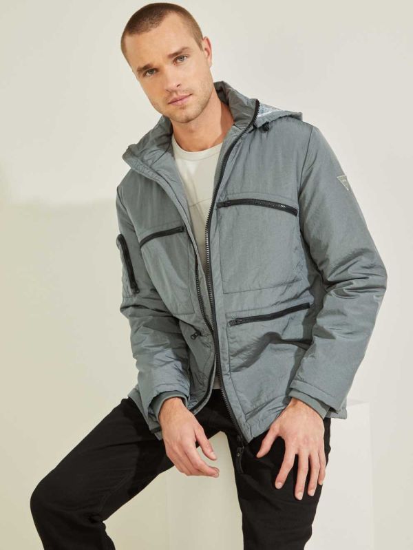 Guess Ross Hooded Puffer Jacka Herr Grå | 204815-BPY