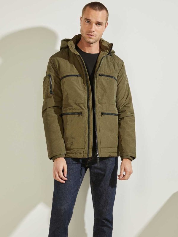 Guess Ross Hooded Puffer Jacka Herr Olivgröna | 037652-PFS