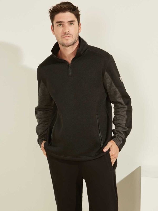 Guess Runyon Fleece Half-Zip Sweatshirt Herr Svarta | 026817-ZRN