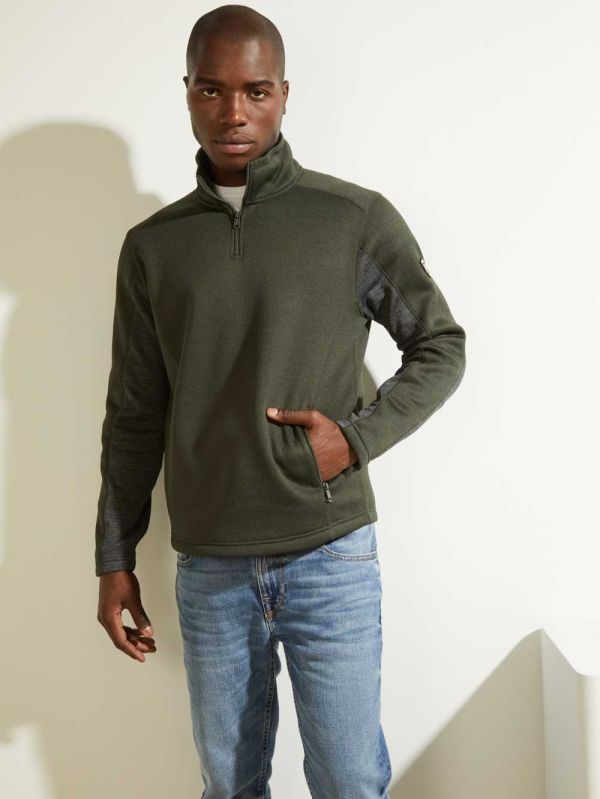 Guess Runyon Fleece Half-Zip Sweatshirt Herr Gröna | 124360-THO