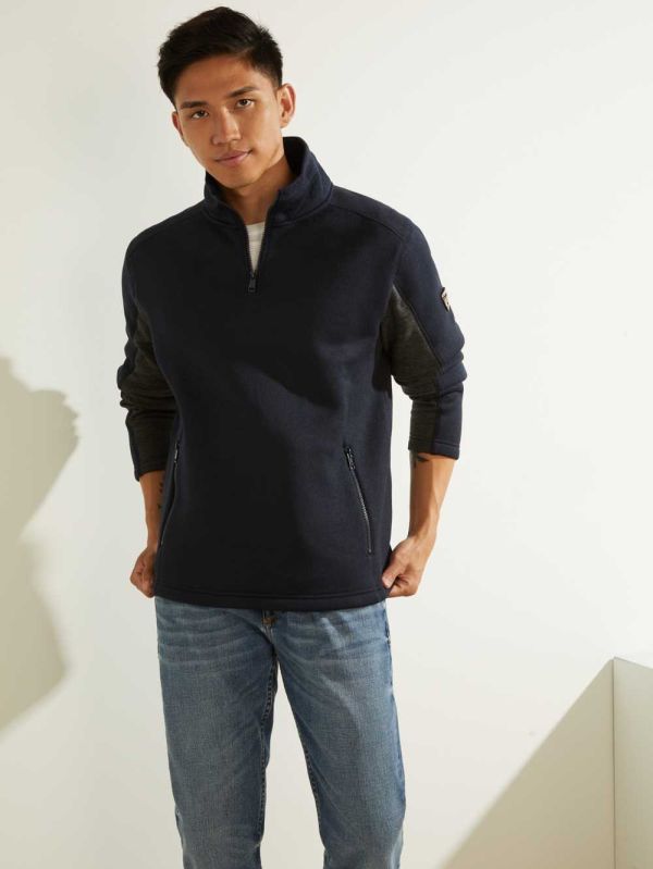 Guess Runyon Fleece Half-Zip Sweatshirt Herr Mörkblå | 281735-DZX