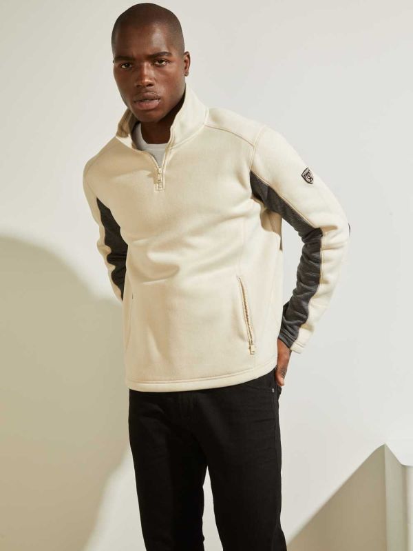 Guess Runyon Fleece Half-Zip Sweatshirt Herr Beige | 896304-ZNY