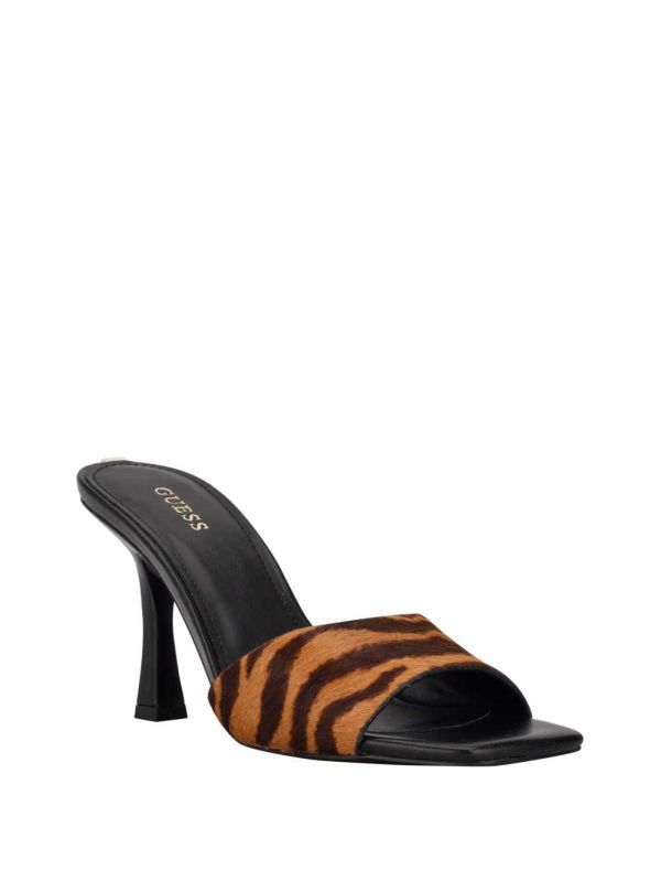 Guess Seldiey Square-Tå Tiger Mules Mules Skor Dam Svarta | 406587-CWR