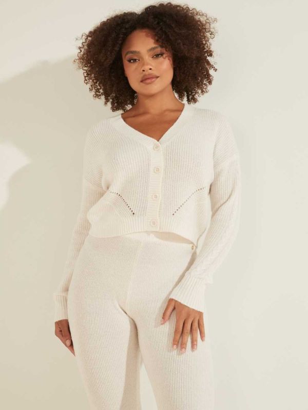Guess Serena Cable Knit Cardigan Dam Grädde Vita | 580712-ZIF