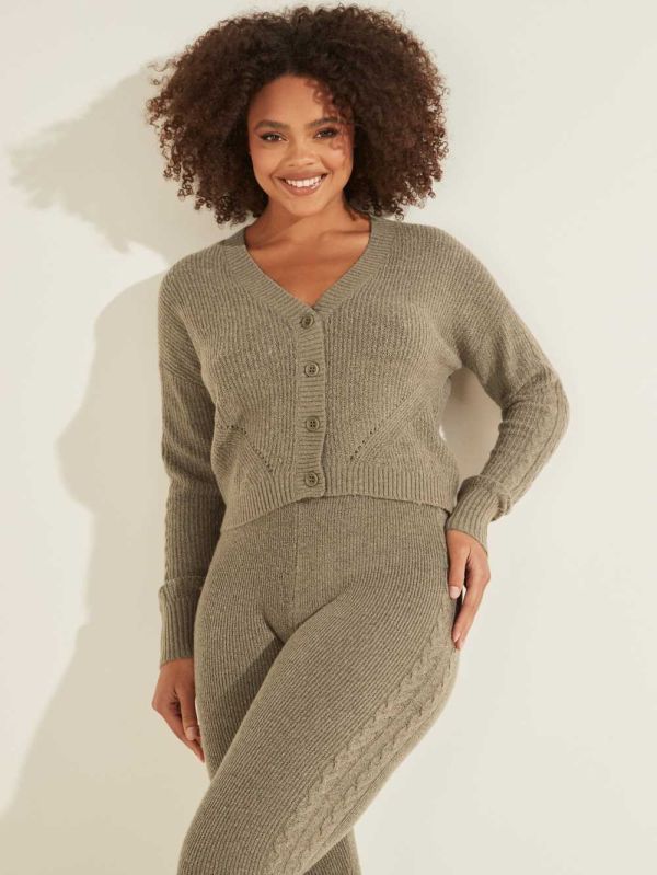 Guess Serena Cable Knit Cardigan Dam Gröna | 731026-TVY