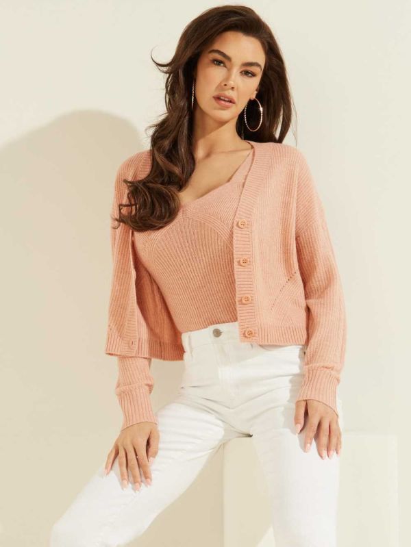 Guess Serena Cable Knit Cardigan Dam Rosa | 036745-SWD