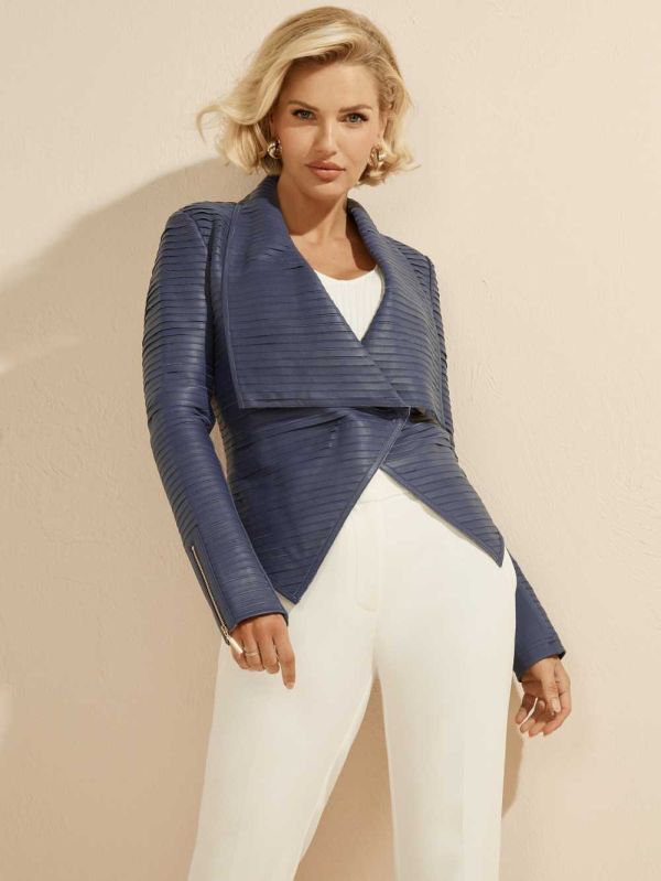 Guess Shayna Drape Läder Jacka Dam Tvätt Marinblå | 902714-VLS